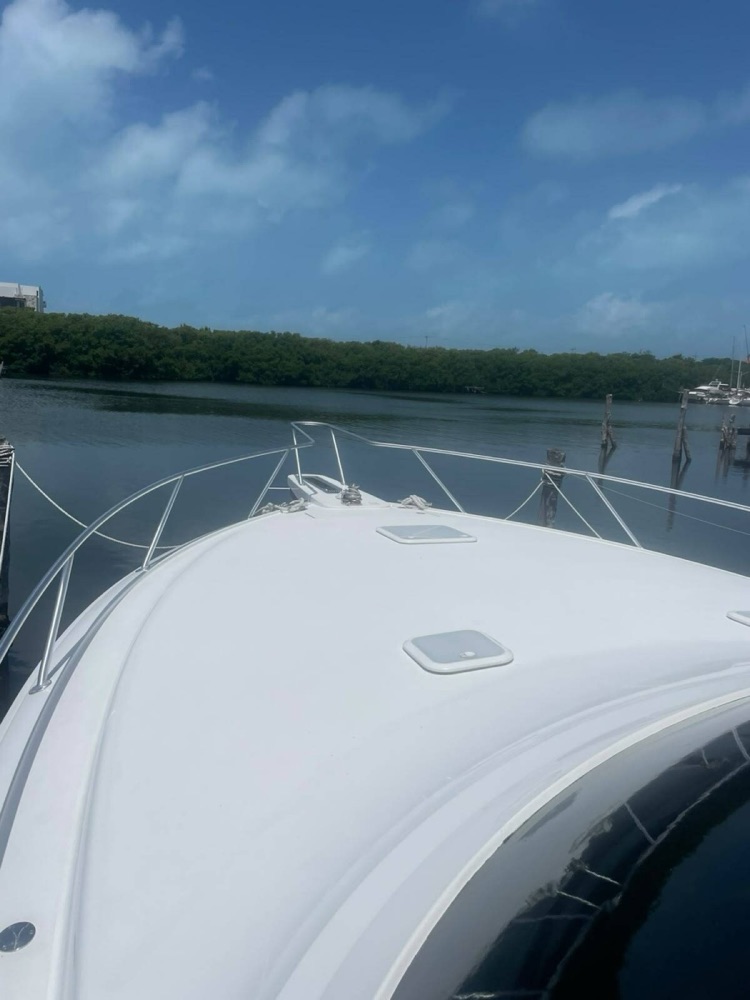 The bow of a 42-foot sportfisher