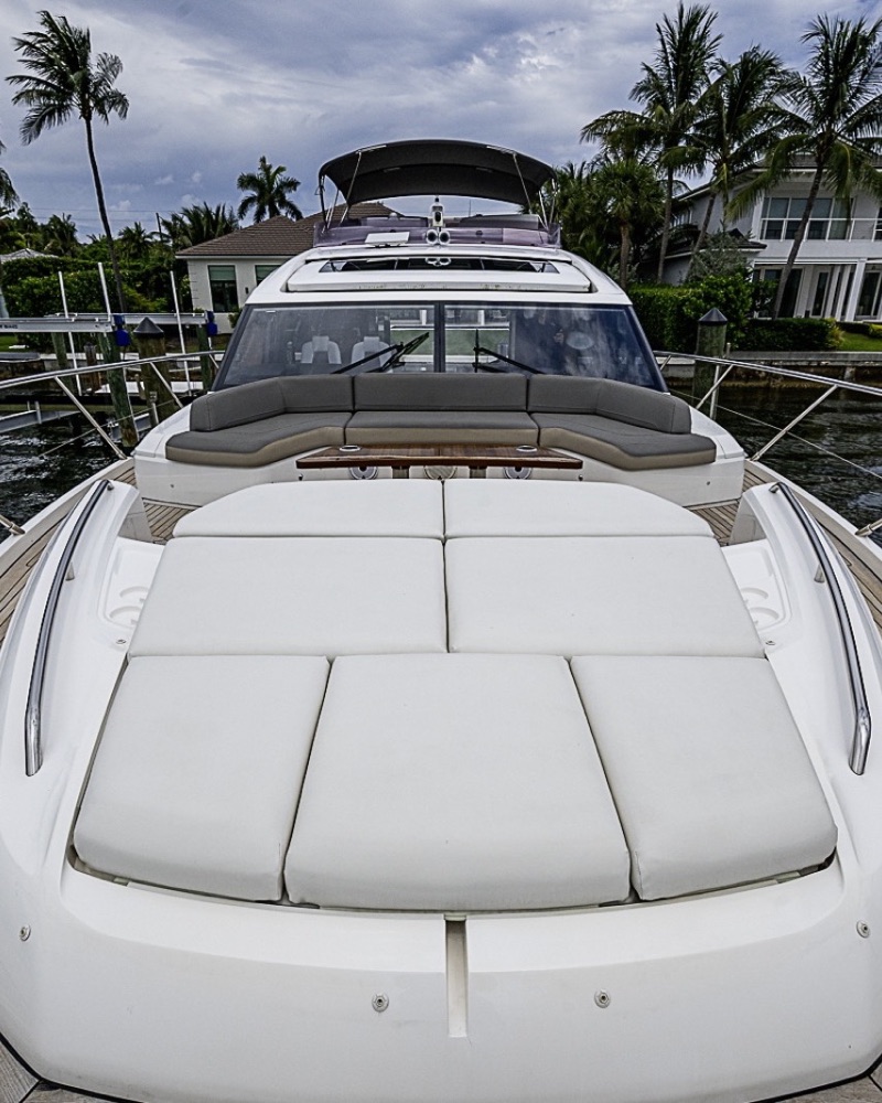 The foredeck sun pad of a 65-foot yacht