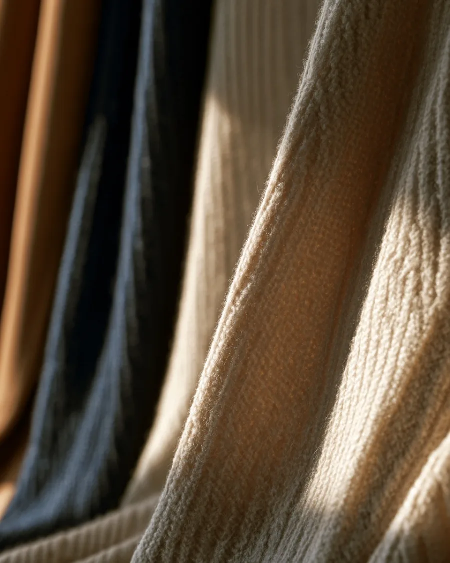 Rib knit weave with a fibre halo in raking light