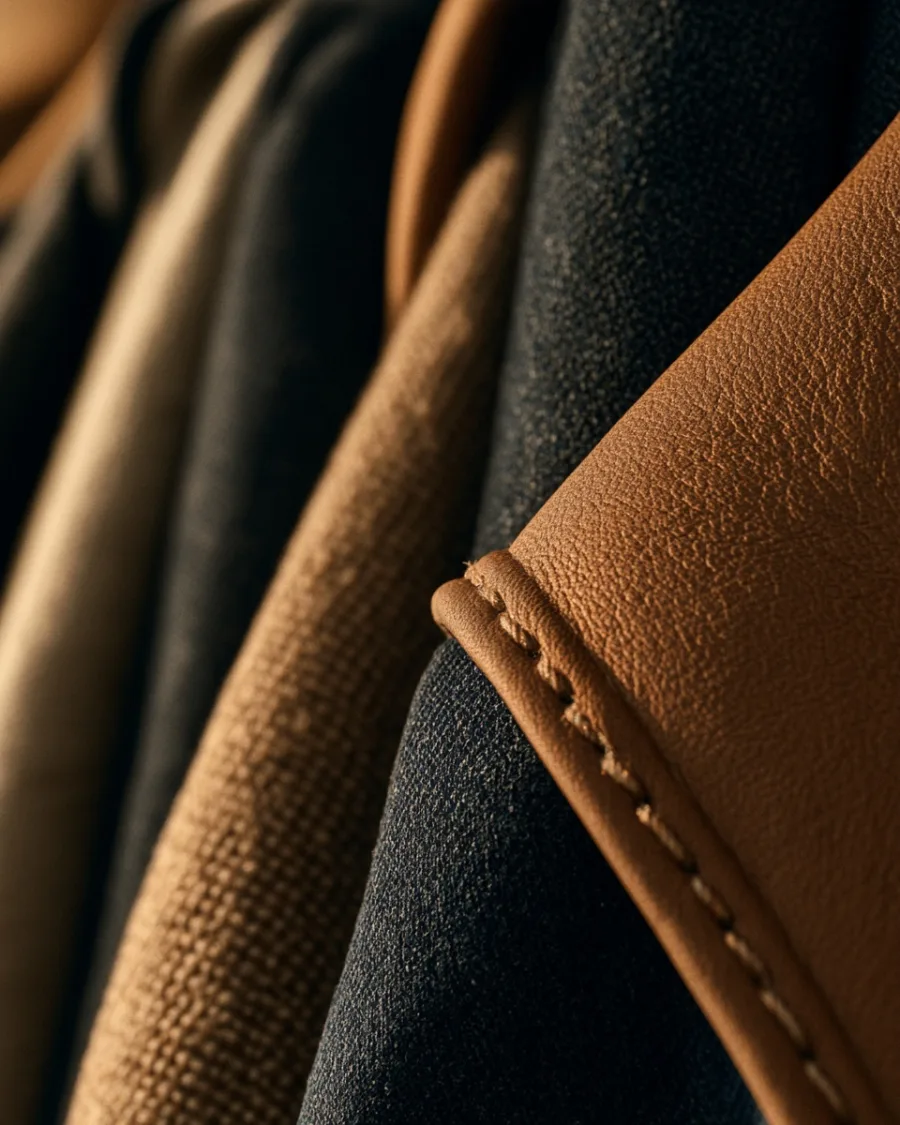 Leather grain with a line of saddle stitching