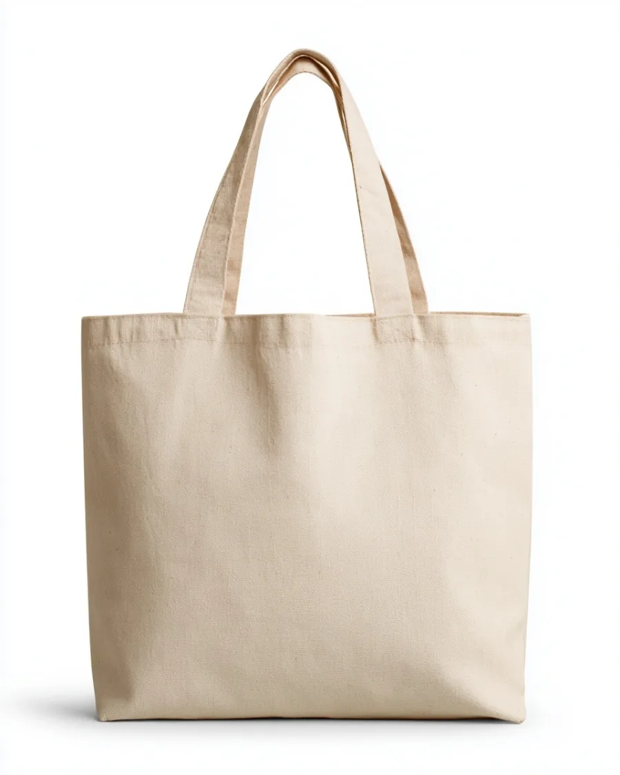 Natural canvas tote bag isolated on white