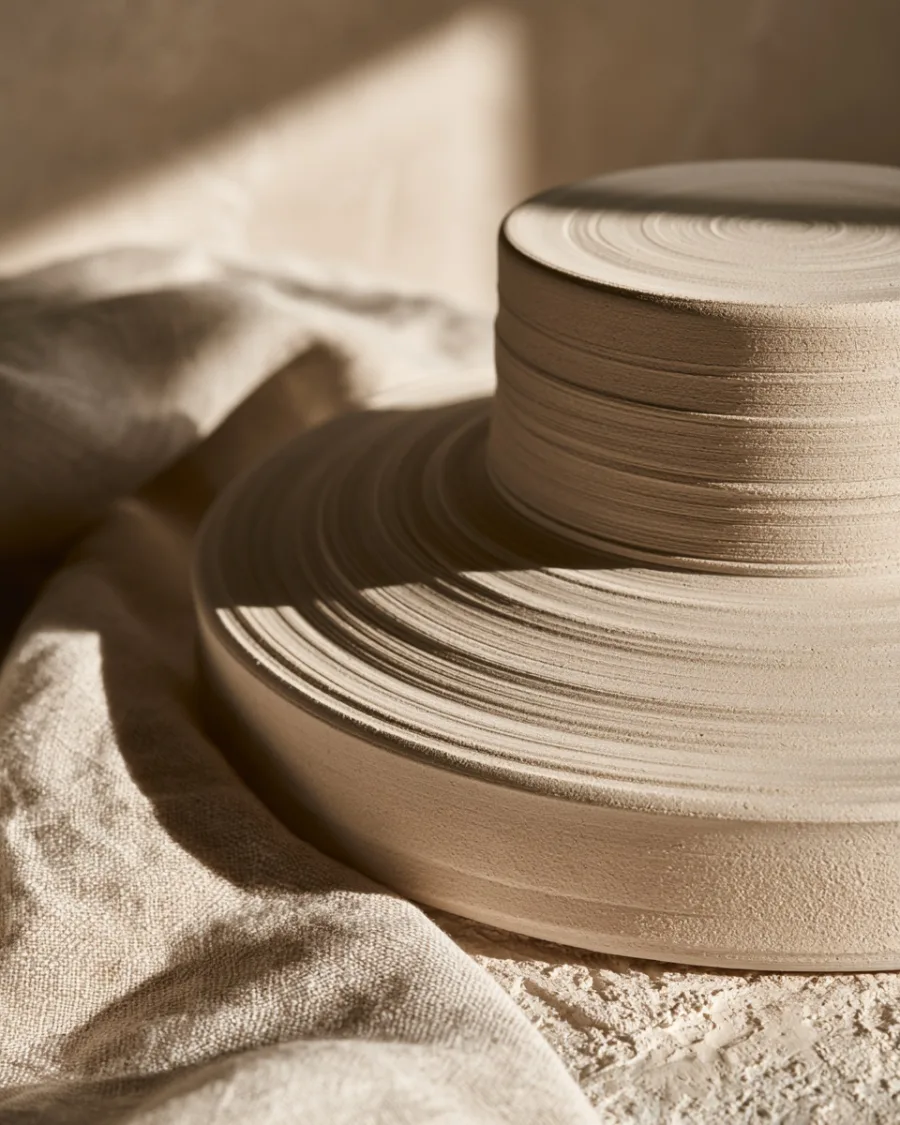 Throwing rings on an unglazed clay foot