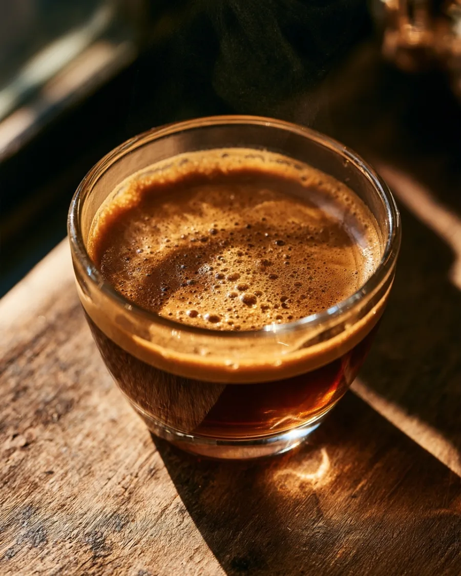 Crema surface in a cup, fine bubbles catching light