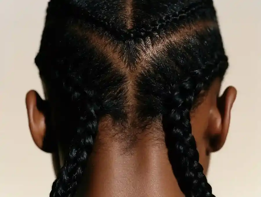 Back of the head with hair flattened into neat cornrows
