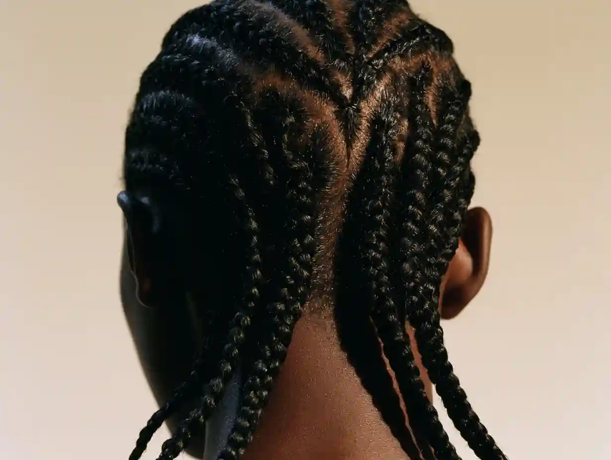 Back of the head with hair flattened into neat cornrows
