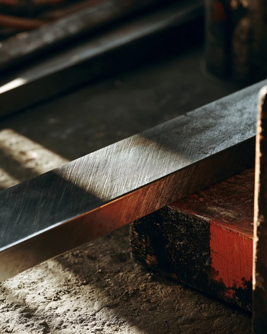 Brushed steel grain catching low light