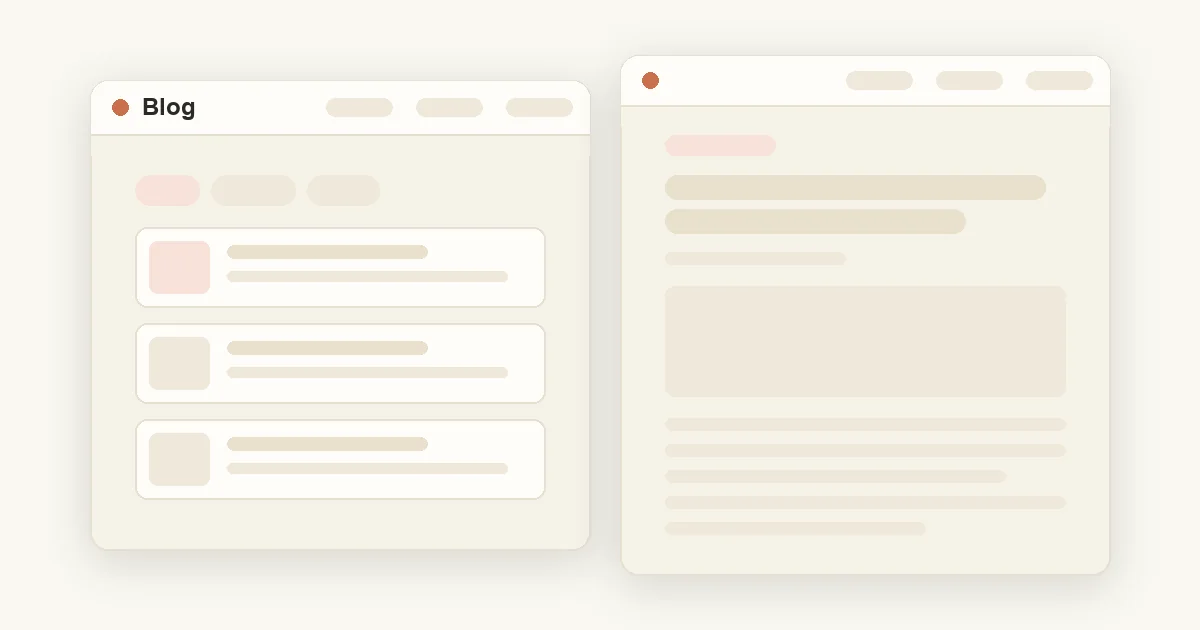 Blog category listing beside a simple article detail layout