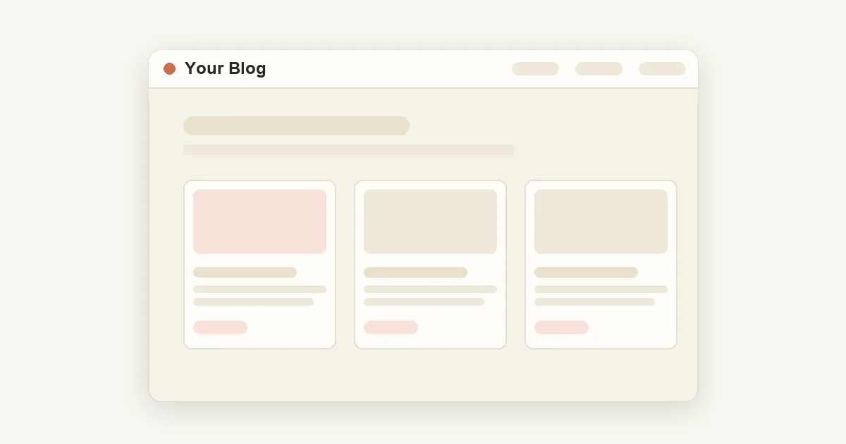 Simple blog landing page mockup with three article cards